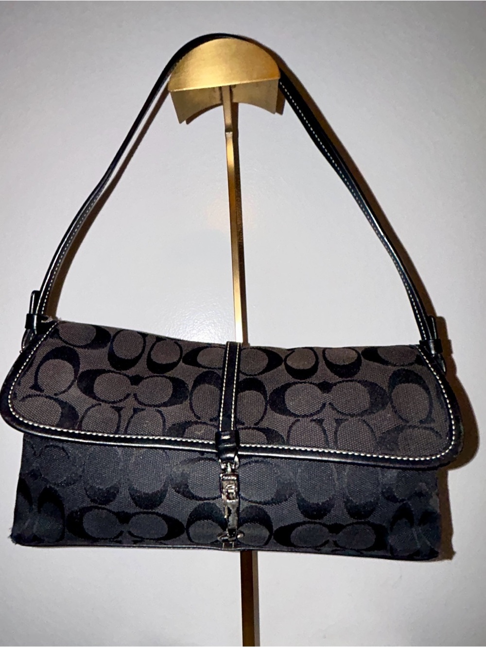 Coach Black Signature Canvas Hobo Shoulder Bag